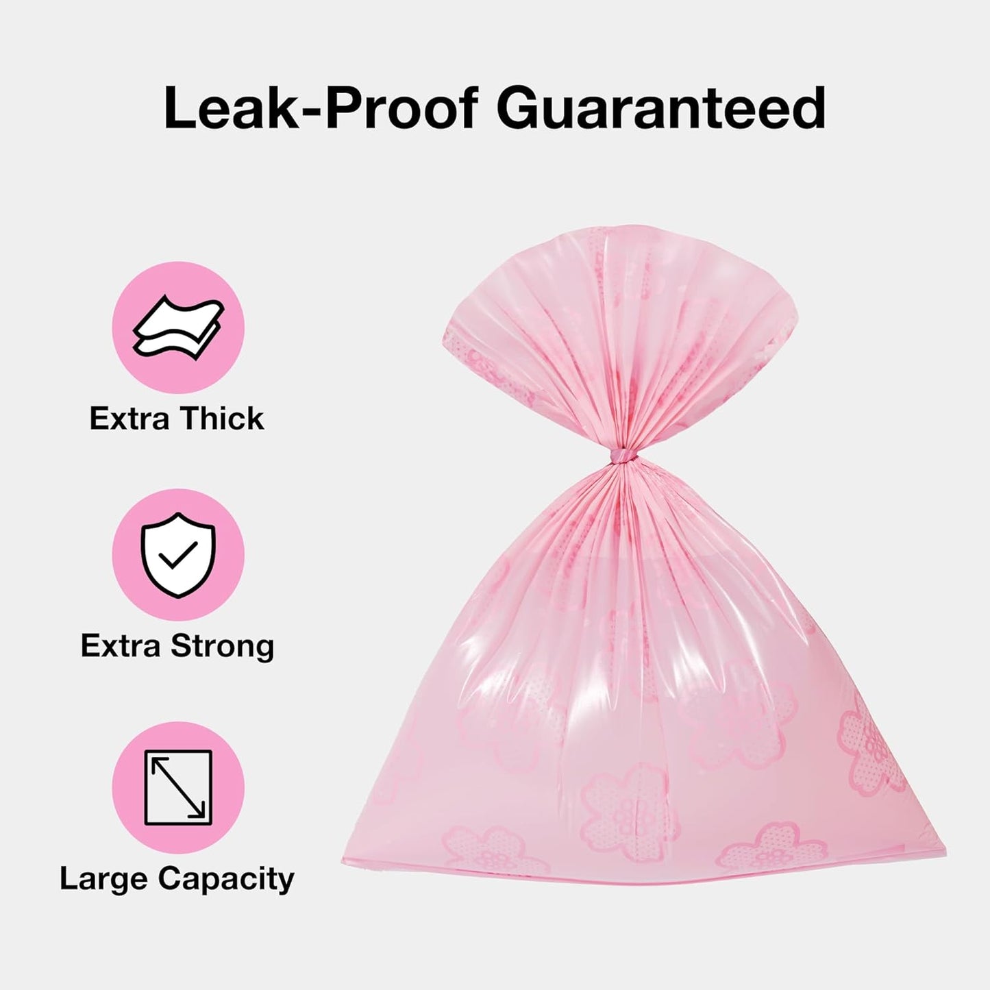 Dog Poop Bag Dispenser with Cherry Blossom Scented Poop Bags, Leak Proof and Extra Thick Pet Waste Bags, 1 Poop Bag Holder and 105 Bags for Dog Walking and Cats Litter, Pink