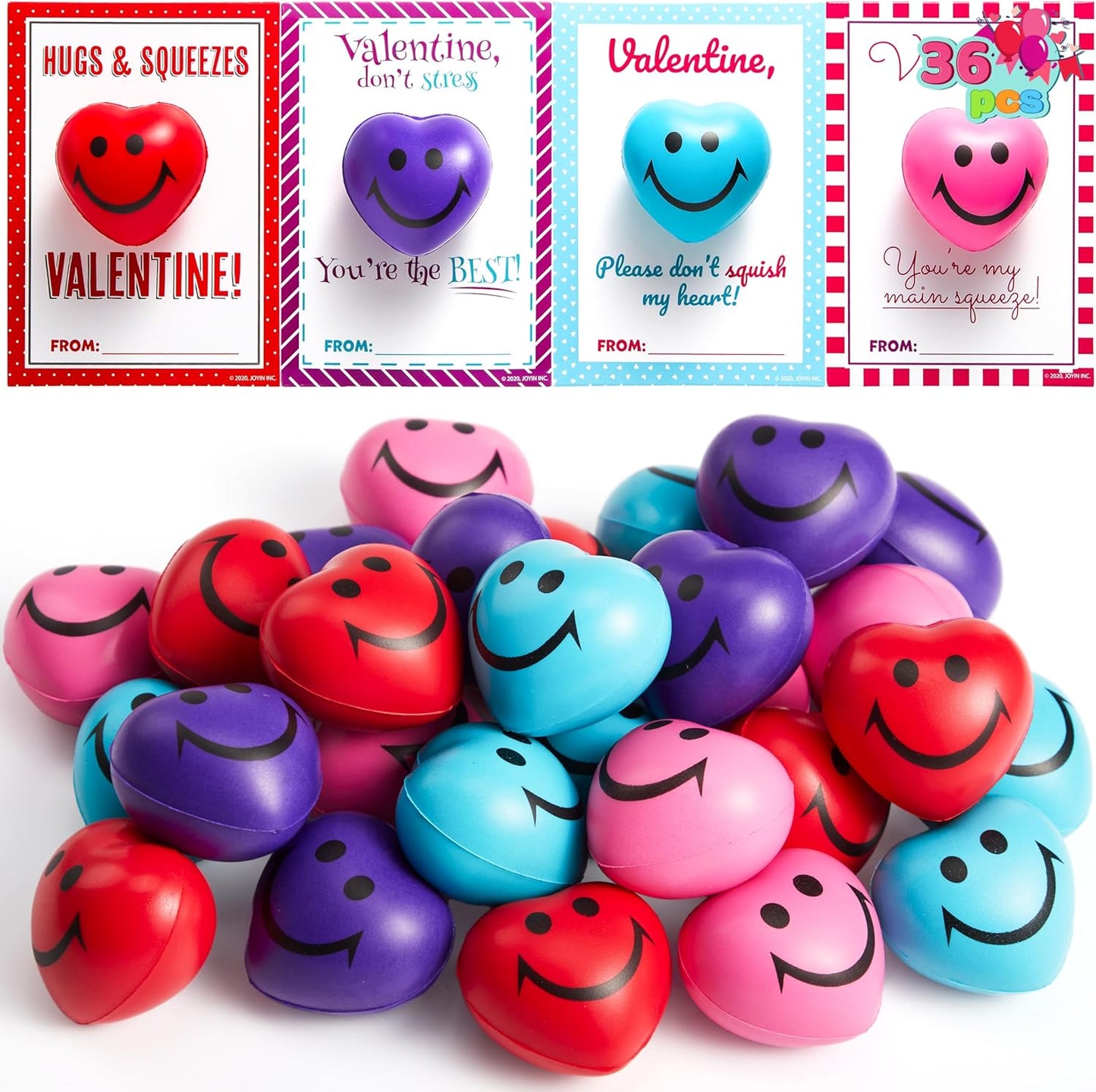 28 Packs Heart Shape Stress Ball with Cards Stress Relief Fidget Toy for Valentine Party Favors, Classroom Prize Supplies, Valentine’S Greeting Cards, Valentine Exchange Gifts