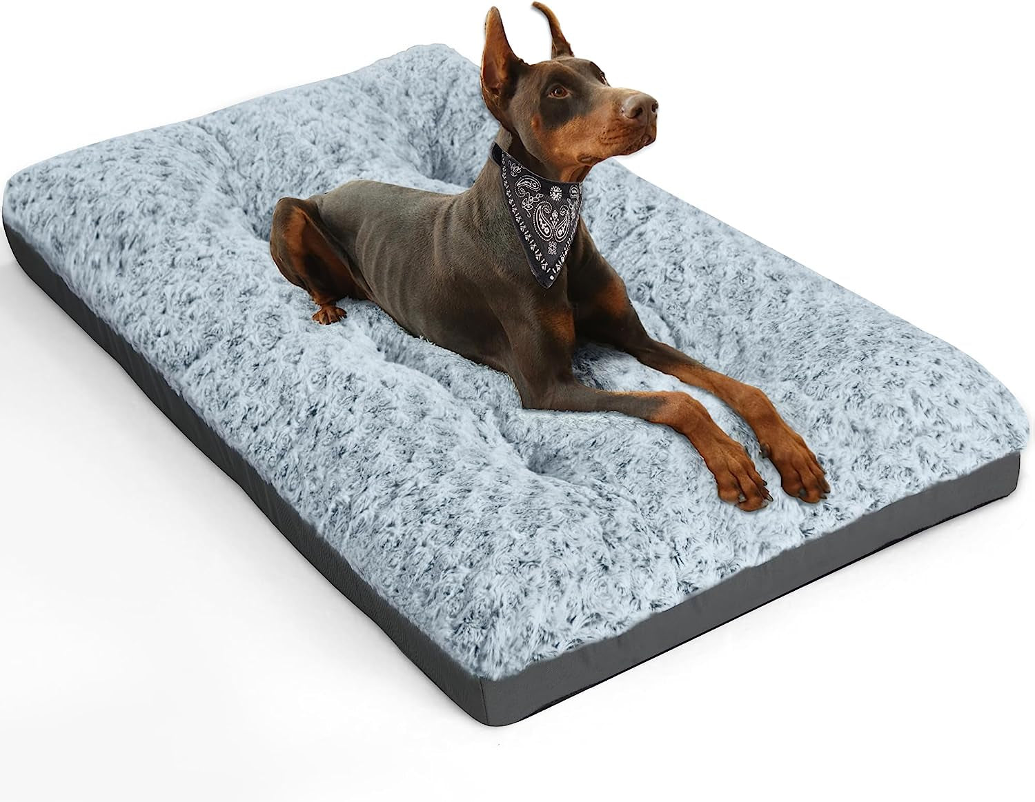 Deluxe Washable Dog Bed for Large Dogs Dog Crate Mat 36 Inch Comfy Fluffy Kennel Pad Anti-Slip for Dogs up to 60 Lbs, 36" X 23", Grey