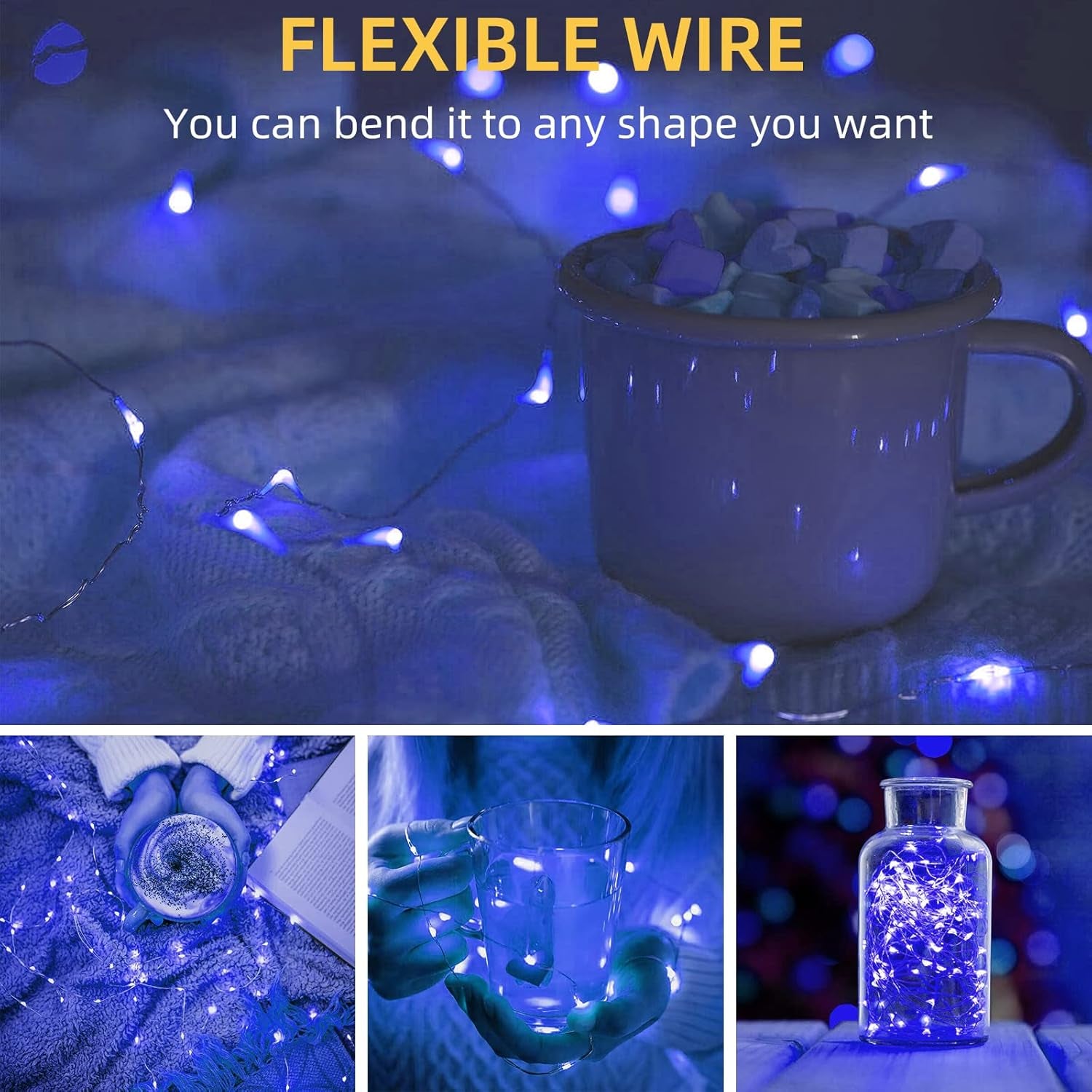 20 Pack Fairy Lights Battery Operated String Lights, 20 LED on 6.6FT Silvery Copper Wire,Battery Case,Blue（20 Sets - Each 20 Count LED）