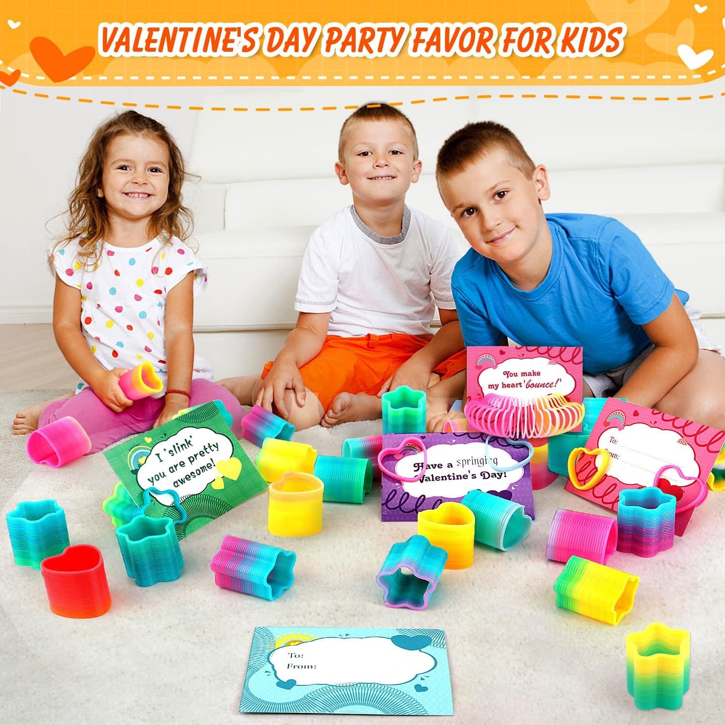 28 PCS Valentines Day Cards for Kids School - Rainbow Springs Toy for Boys Girls, Ideal Gifts Exchange Cards for Classroom