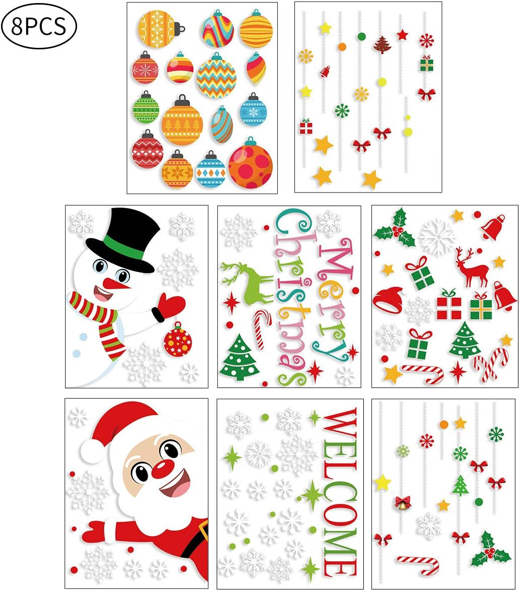 150 PCS Christmas Window Clings Santa Claus Snowman Decals for Christmas Party Decorations