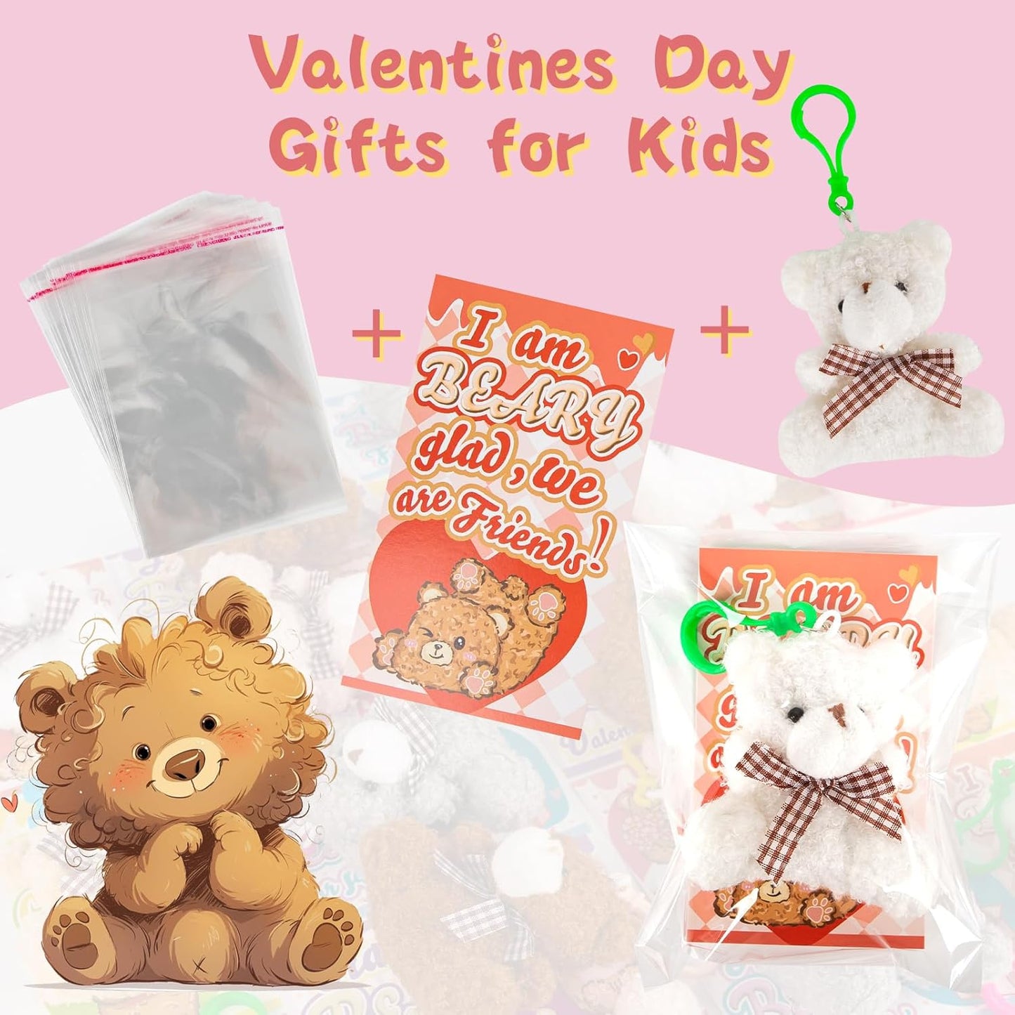 30 Pack Valentine'S Day Gift Cards with Plush Bears Plush Toys, Mini Stuffed Animal Plush Toys Decoration Valentines Cards for Kids Boys Girls, Classroom School Exchange Prizes Party Favor