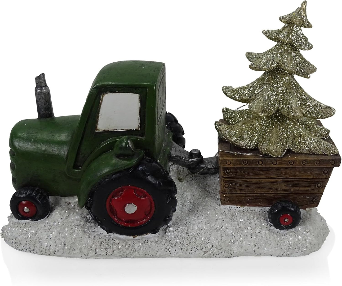 Holiday Green Tractor Pulling Tree Statue with LED Lights