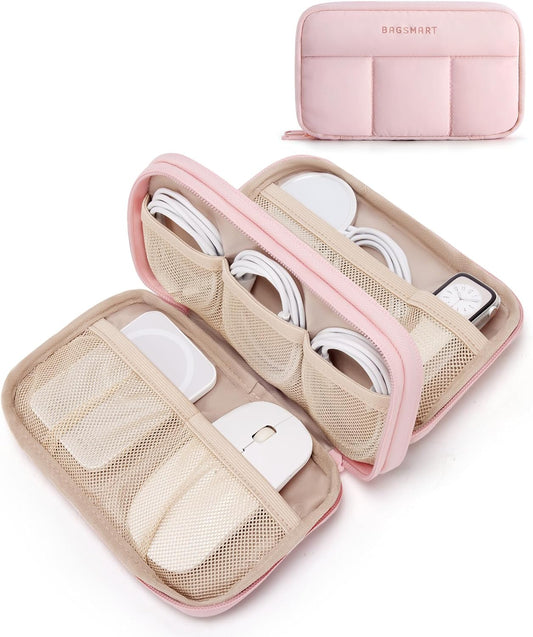 Electronics Organizer Travel Case, Cord Organizer for Travel, Travel Essentials for Women, Cable Organizer Pouch, Tech Organizer as Travel Accessories for Charger, Phone, Pink