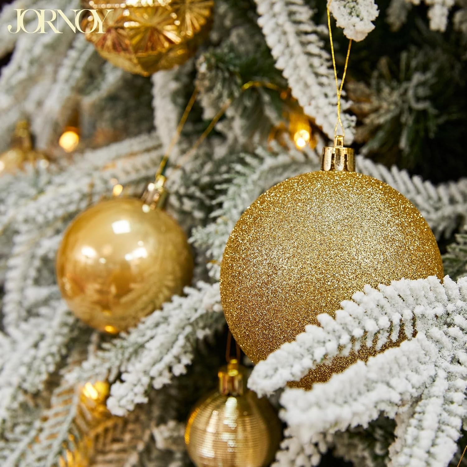 Gold Christmas Decorations 47PCS Christmas Tree Ornaments for Holidays, Gold Shatterproof Christmas Ornaments with Hooks, Multi-Styles and 3 Sizes