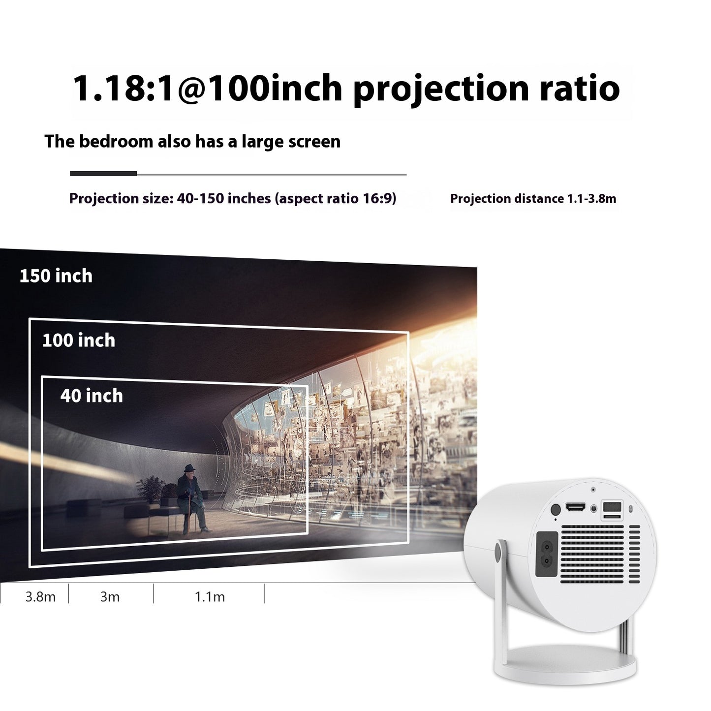 Portable Projector Small Straight Projector For Home Use 180 Degrees