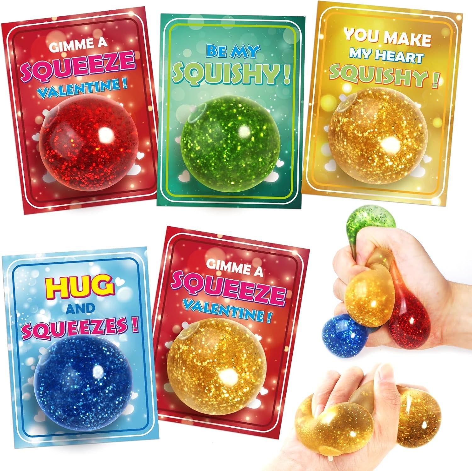 24 Pack Valentine'S Day Cards for Kids with Stretchy Balls for School Classroom Valentine'S Gift Exchange, Valentine'S Party Favor and Prizes, Squeeze Toy Fidget Toy for Kids