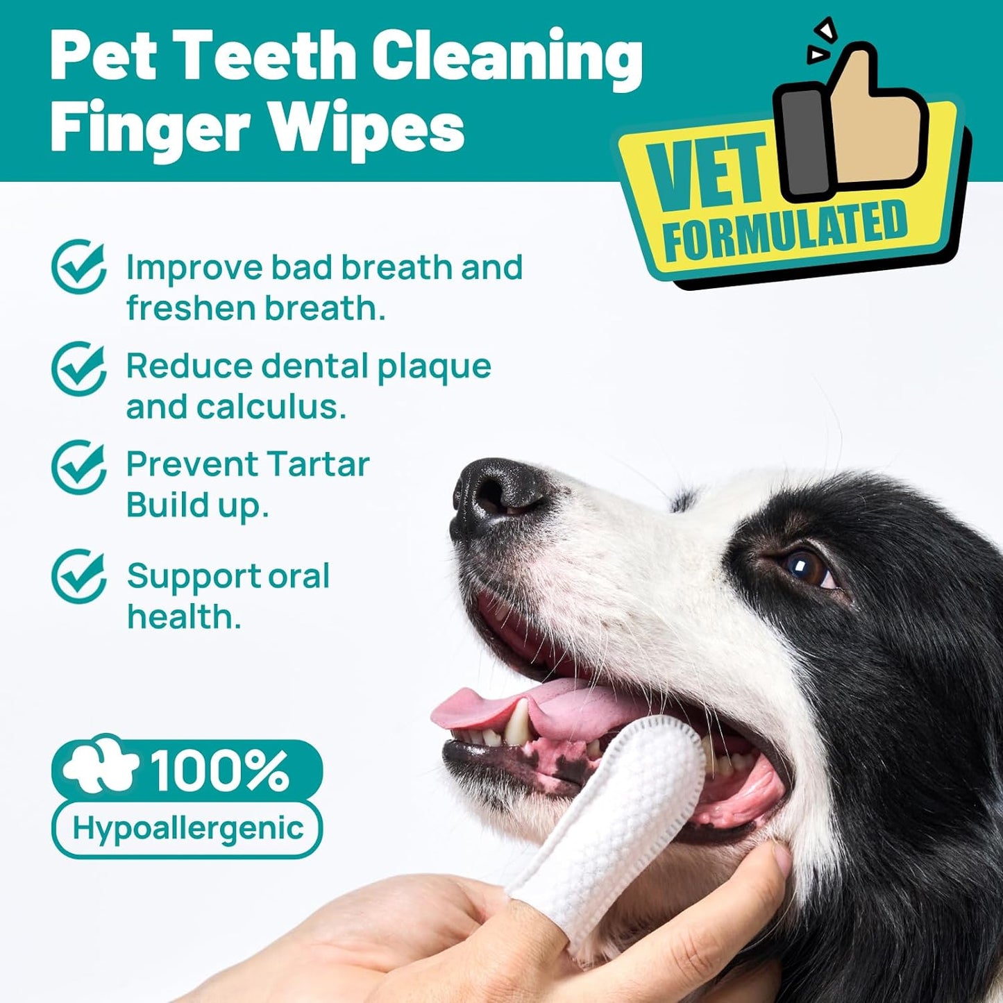 Dog Dental Care Wipes - Cat & Dog Teeth Cleaning Finger Wipes - Dog Tooth Brushing Kit Dental Wipes - Reduces Plaque & Freshens Breath (50 Pcs)