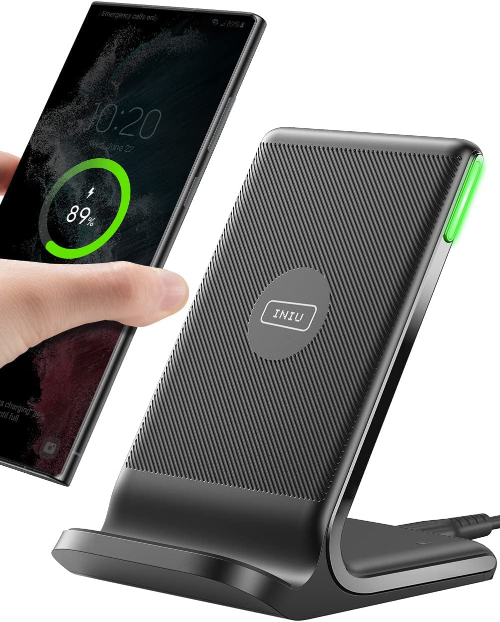 Wireless Charger, 15W Fast Qi-Certified Wireless Charging Station with Sleep-Friendly Adaptive Light Compatible with Iphone 16 15 14 13 Pro XS 8 plus Samsung Galaxy S23 S22 S21 Note 20 Google Etc