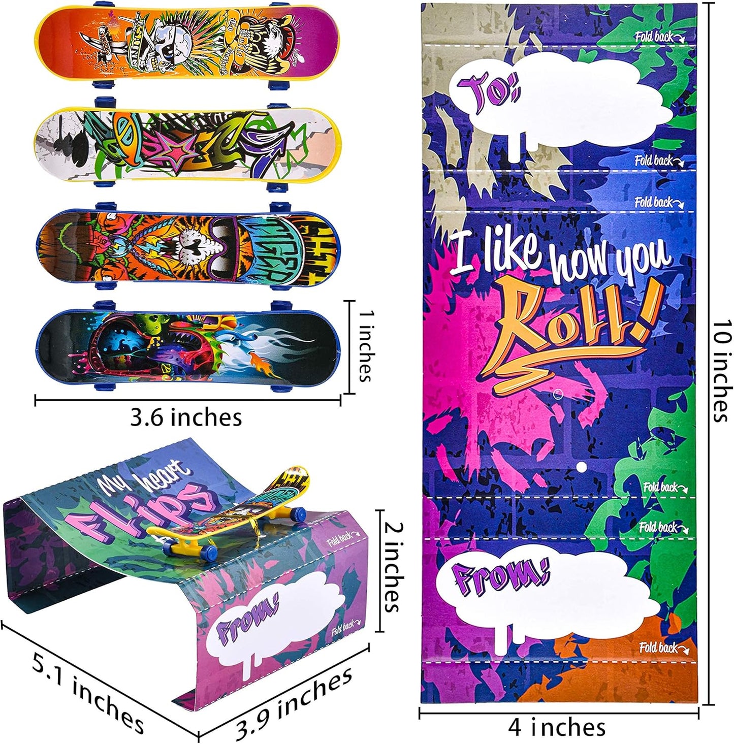 28 Pcs Valentines Day Finger Skateboards with Cards for Kids, Valentine Party Favor, Greeting Cards, Classroom Exchange Prizes, Holiday Reward Gifts, Finger Skateboard Toys