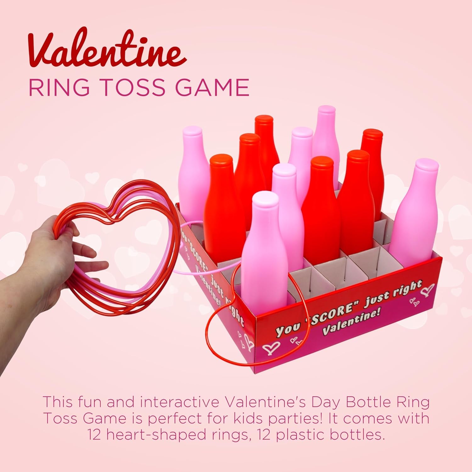 Valentine Bottle Ring Toss Game for Kids Party Activity, Indoor/Outdoor Backyard Yard Carnival Game, Classroom Valentine'S Party Games for Kids and Adults Party Supplies by