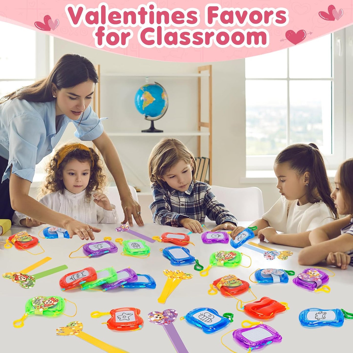 Valentines Day Cards for Kids School, 12 Pack Mini Magnetic Drawing Board with Valentine Cards for Boys Girls, Valentines Day Gifts for Kids, Erasable Doodle Sketch Party Favors, Classroom Prizes