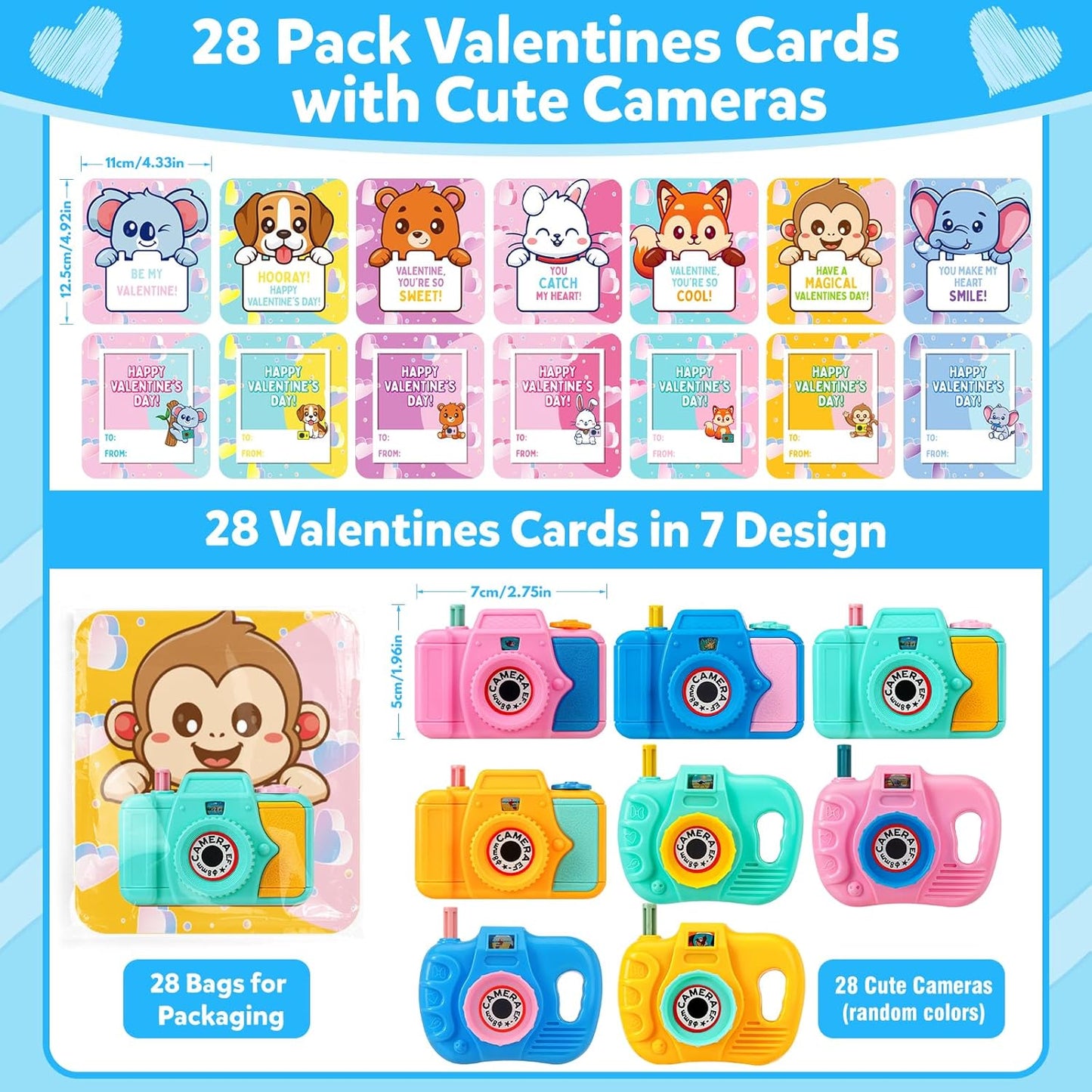 28 Pack Valentines Day Cards for Kids School - Mini Camera Viewers with Greeting Cards, Valentines Day Gifts for Kids, Valentine Party Favors for Boys Girls, Exchange Cards Gift for School Classroom